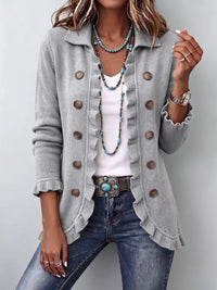 Eloísa | Graue Melange Strickjacke mit Volants