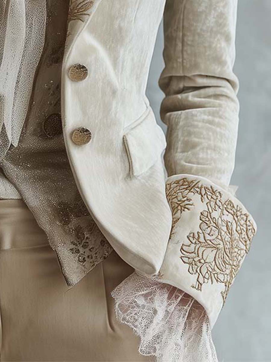 Blazer Maßgeschneidert Mit Stickerei In Elfenbein Für Frauen