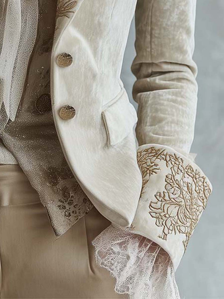 Blazer Maßgeschneidert Mit Stickerei In Elfenbein Für Frauen