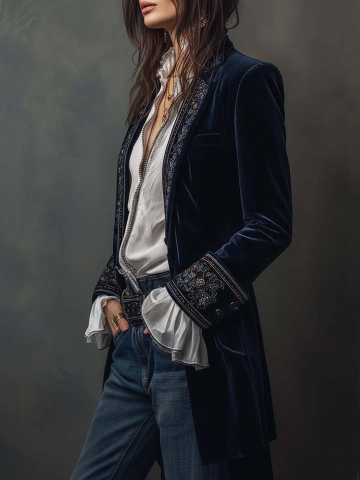 Vintage Langarmjacke für Damen in Marineblau