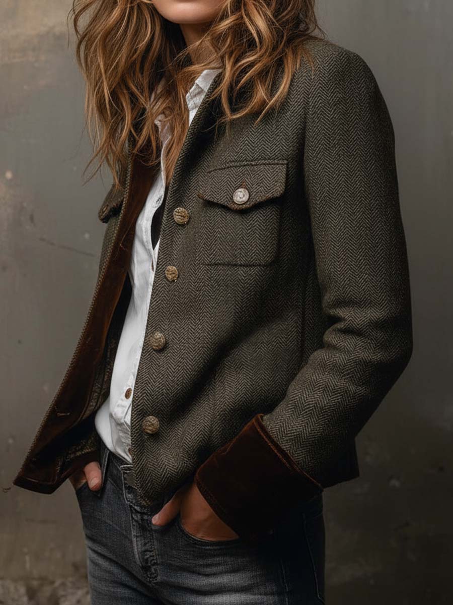 Vintage Damenblazer mit Chevron-V-Ausschnitt