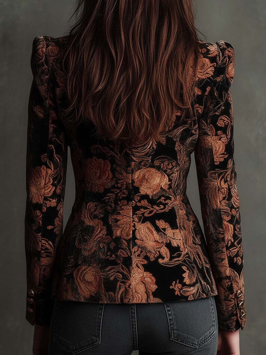 Blazer Tailored Schwarz und Bronze mit Blumenmuster für Damen