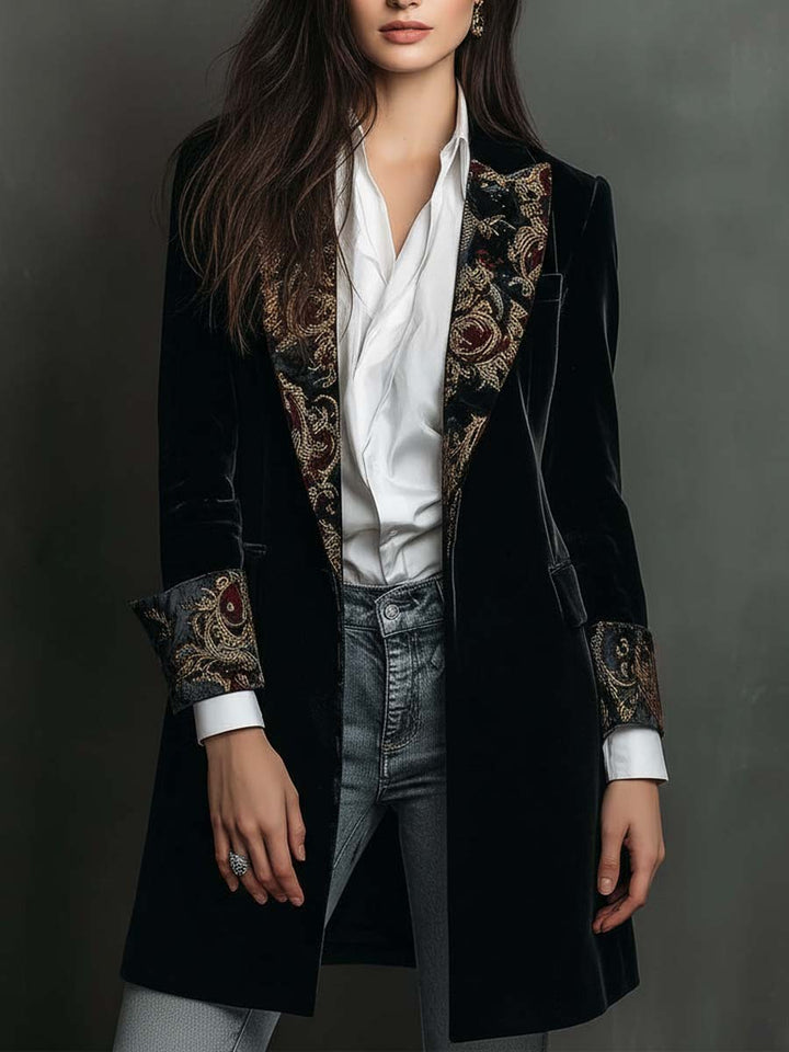 Léontine | Taillierter Blazer mit Barockdruck in Schwarz