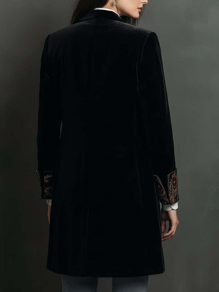 Slim Fit Blazer Schwarz mit Barockdruck für Frauen