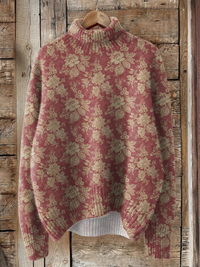 Gretchen | Vintage Pullover mit Stehkragen und Blumen