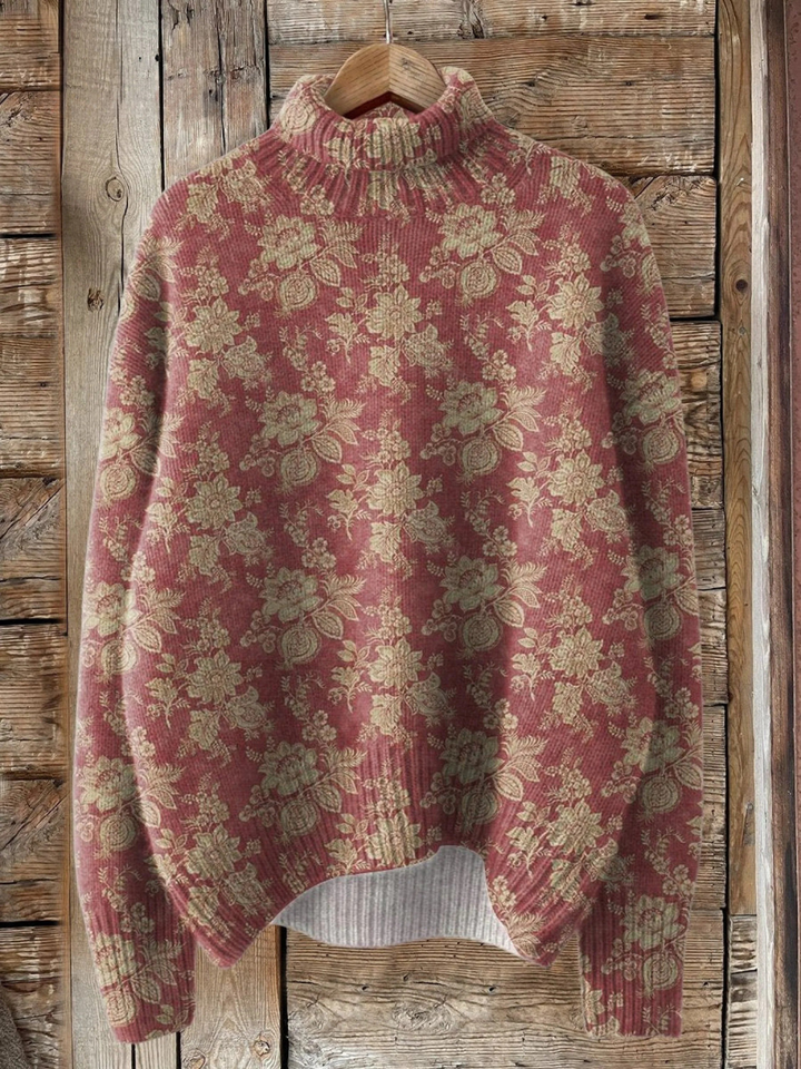 Gretchen | Vintage Pullover mit Stehkragen und Blumen