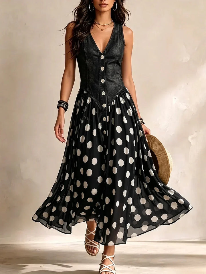 Adeline | Langes Denim-Kleid mit Punkten