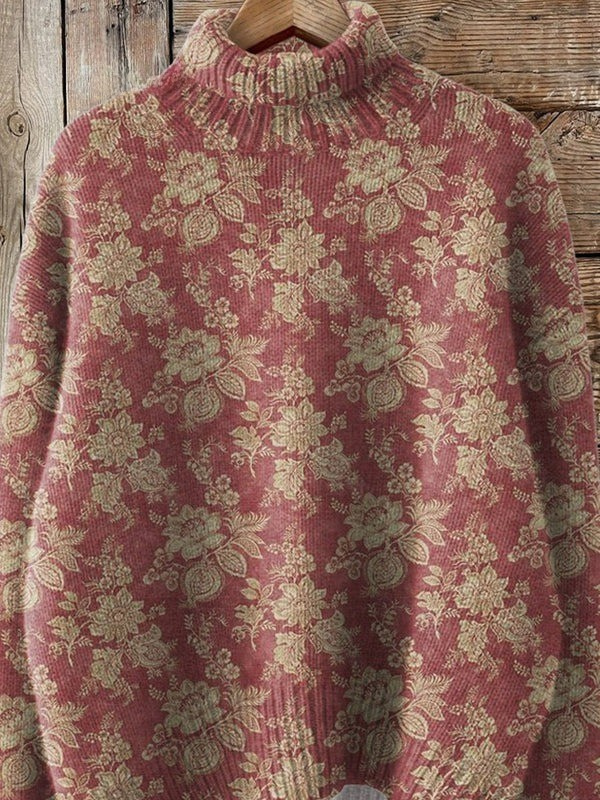 Gretchen | Vintage Pullover mit Stehkragen und Blumen