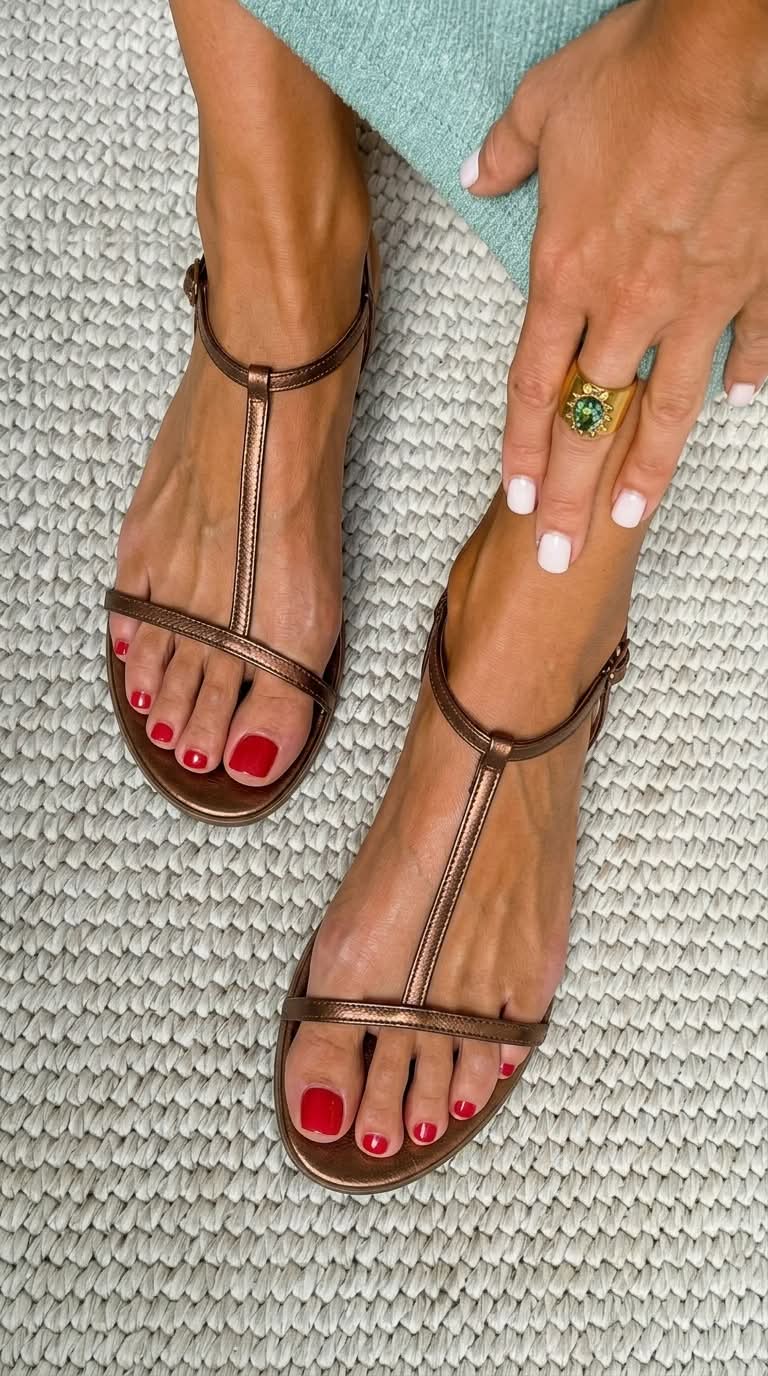 SCARLETT | Metallische T-Riemen Flache Sandalen