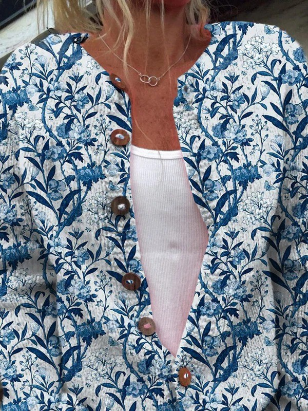 Tiverly™ | Vintage Cardigan mit Blumen und Vorderknöpfen