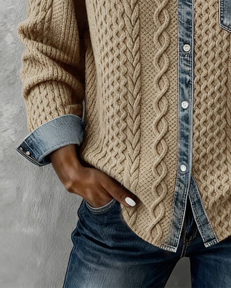 Hemd mit langen Ärmeln und Denim-Details