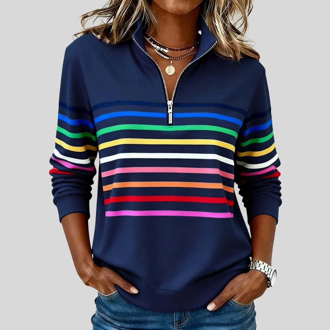 Prismette™ | Bunt Gestreifter Quarter-Zip Sweatshirt