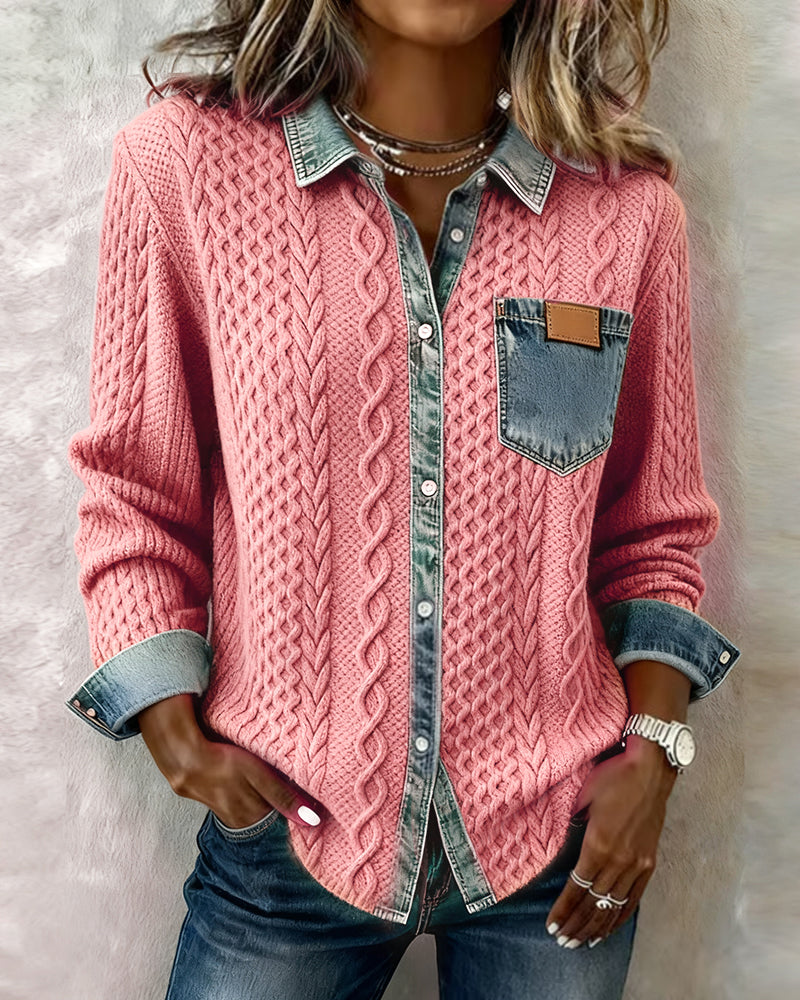 Hemd mit langen Ärmeln und Denim-Details