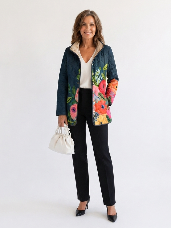 DELACROIX | Steppjacke mit gemalten Blumen Camille