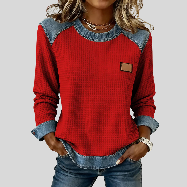 Delancine™ | Patchwork Design Waffelpullover