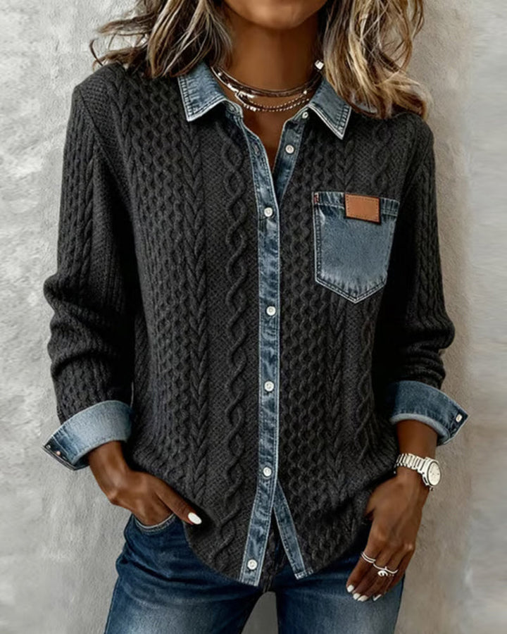 Hemd mit langen Ärmeln und Denim-Details