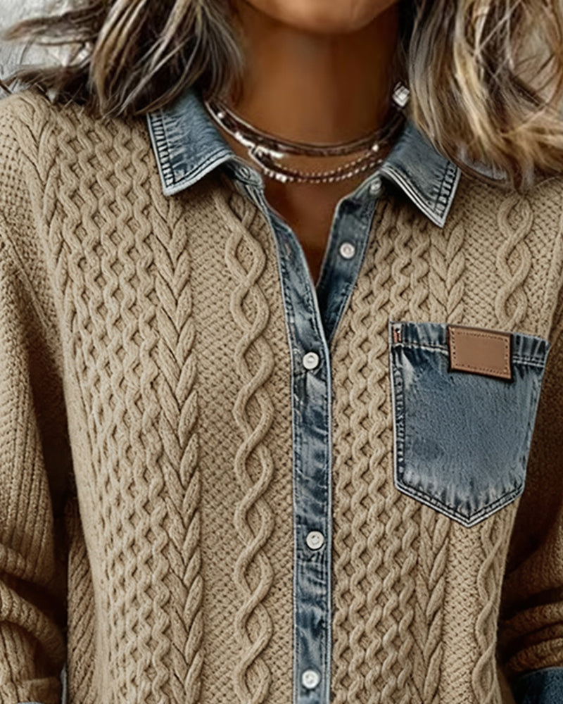 Hemd mit langen Ärmeln und Denim-Details