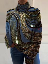 Yolanda | Glänzender Weihnachts-Pullover mit Stehkragen