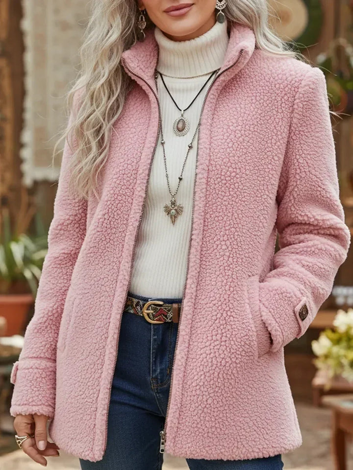 Carissa - Jacke mit durchgehendem Reißverschluss aus einem wollähnlichen Stoff mit Stehkragen