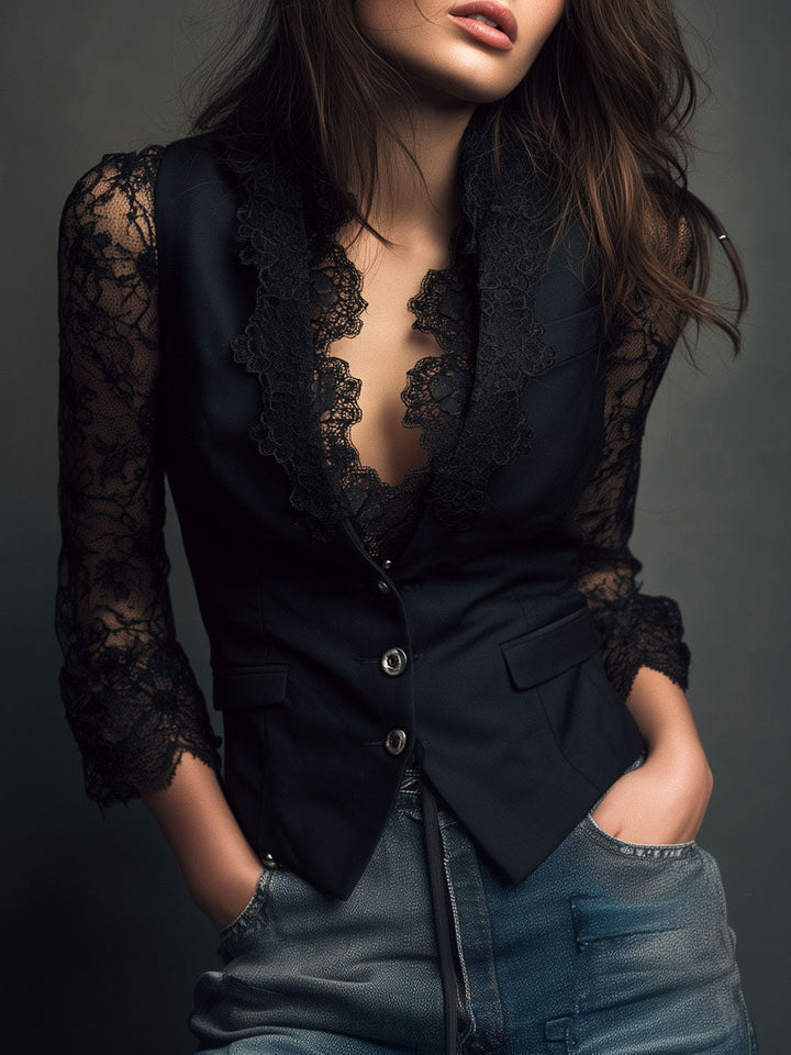 Noémie | Oberer Blazer Schwarz mit Halbtransparenten Ärmeln