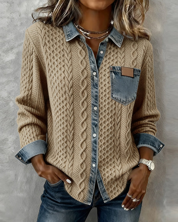 Hemd mit langen Ärmeln und Denim-Details