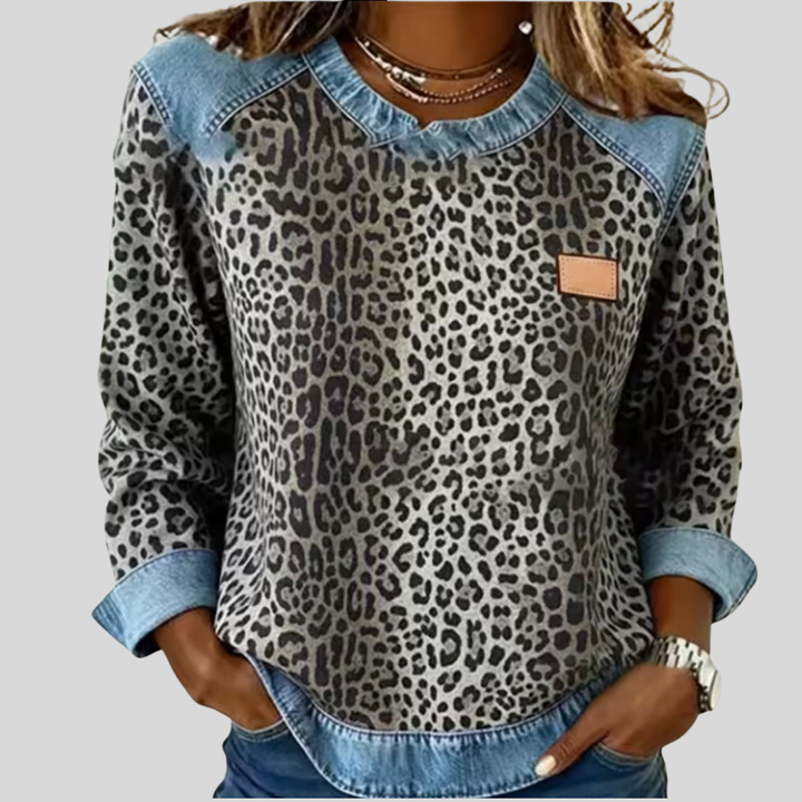 Hollyn™ | Leopardenmuster Pullover mit Denim-Kragen