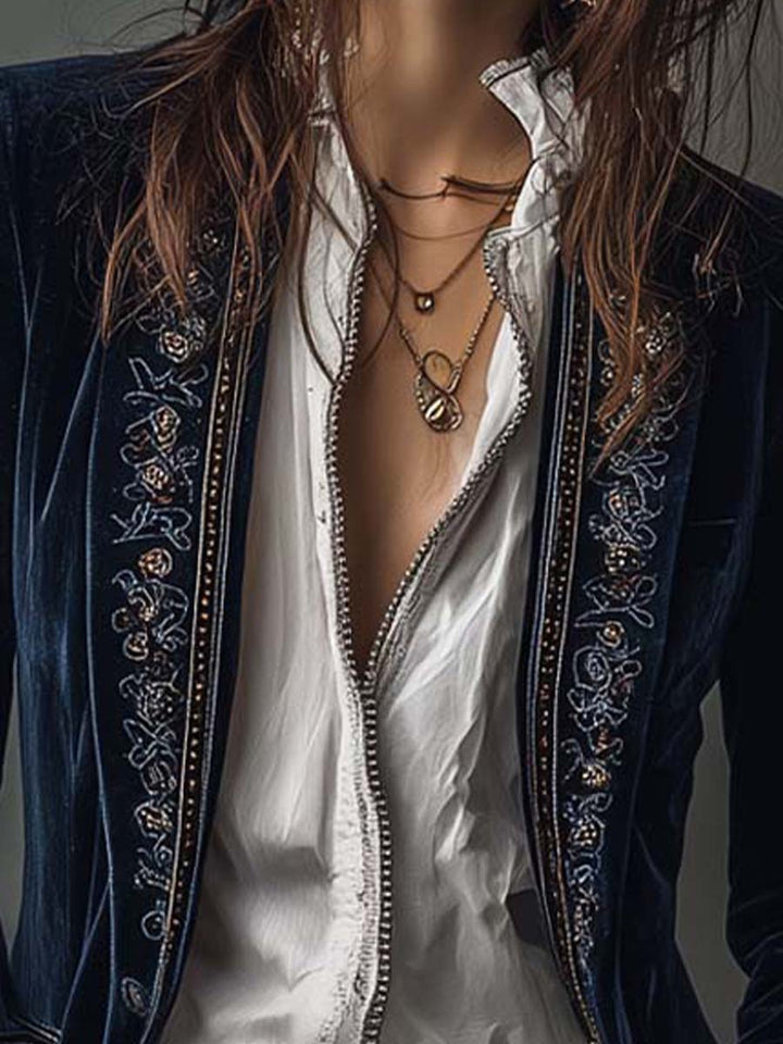 Vintage Langarmjacke für Damen in Marineblau