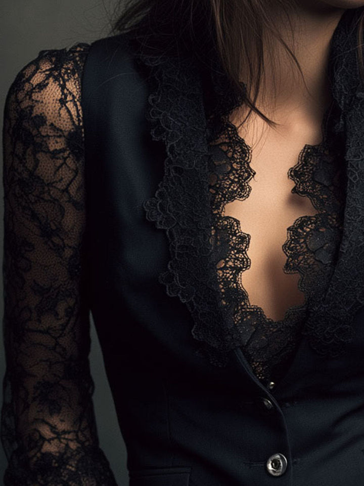 Noémie | Oberer Blazer Schwarz mit Halbtransparenten Ärmeln
