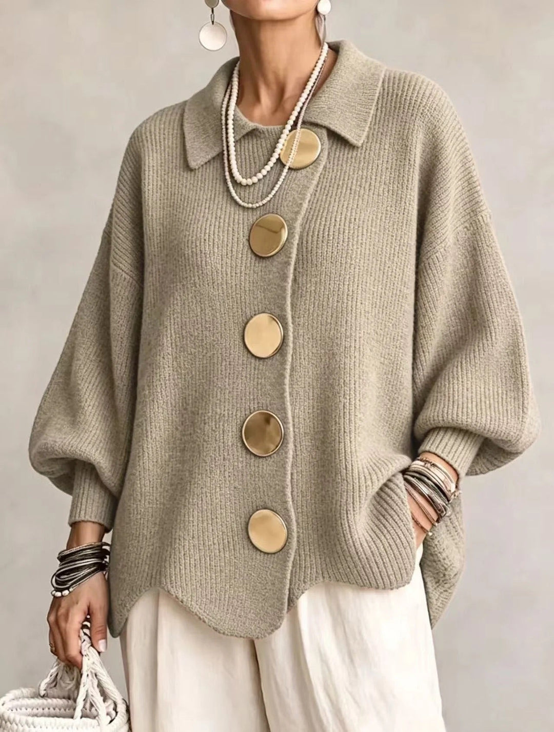 Karina - Oversized Kragen-Button Cardigan