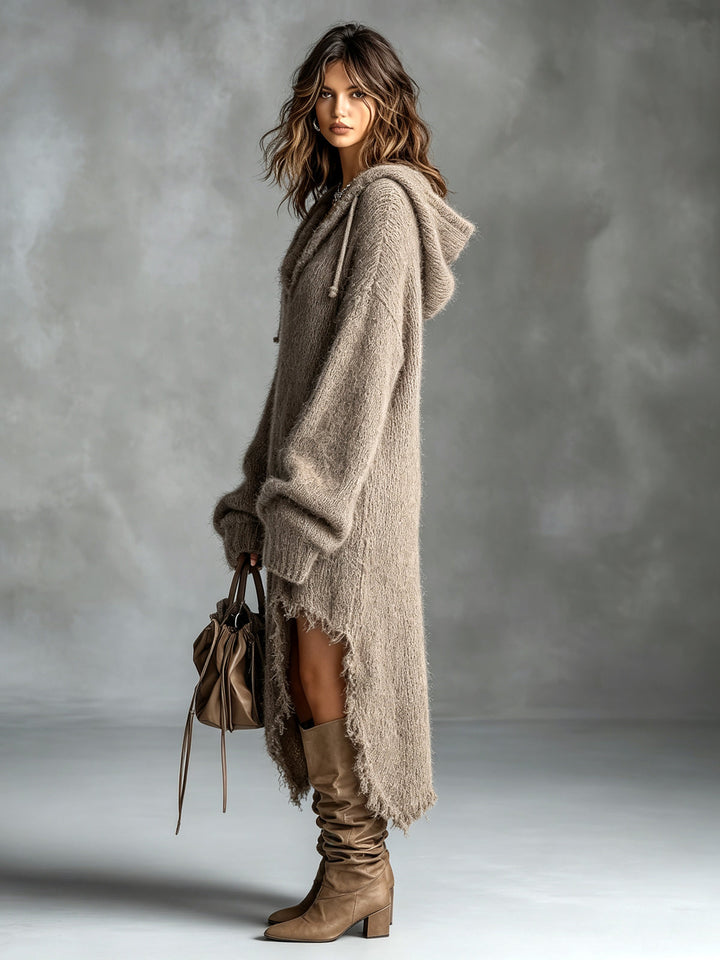 Midi-Kleid aus weichem Strick mit Kapuze