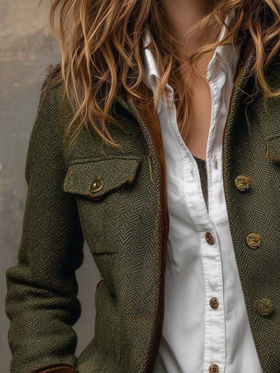 Vintage Damenblazer mit Chevron-V-Ausschnitt
