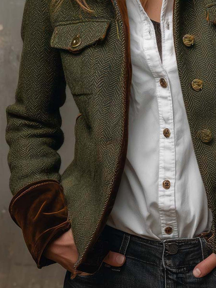 Vintage Damenblazer mit Chevron-V-Ausschnitt