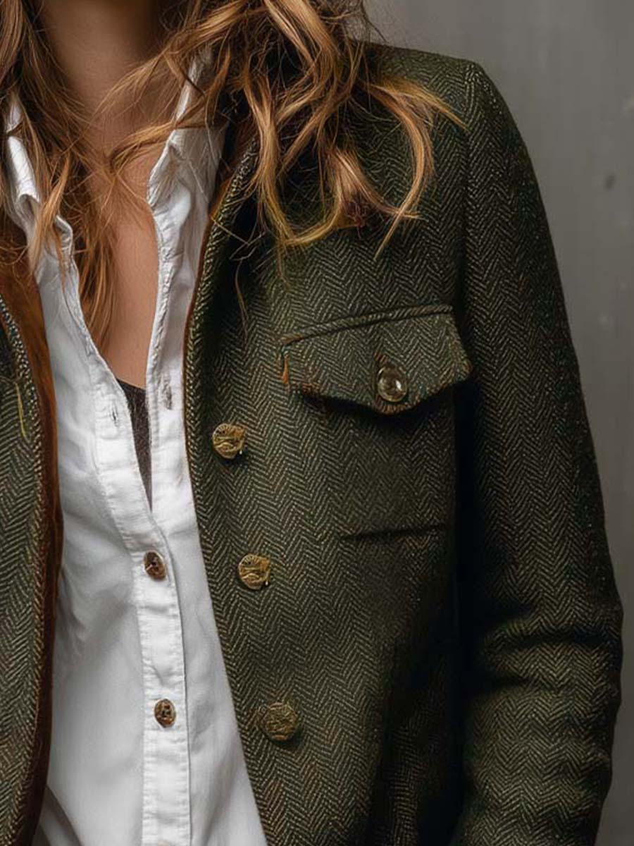 Vintage Damenblazer mit Chevron-V-Ausschnitt