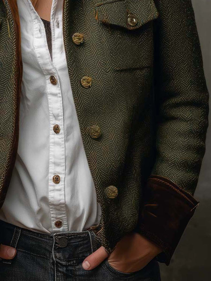 Vintage Damenblazer mit Chevron-V-Ausschnitt