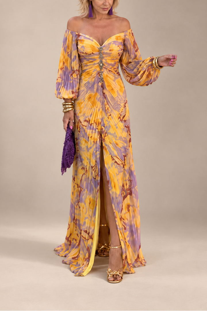 Greta™ | Langes Blumenkleid mit tiefem Ausschnitt