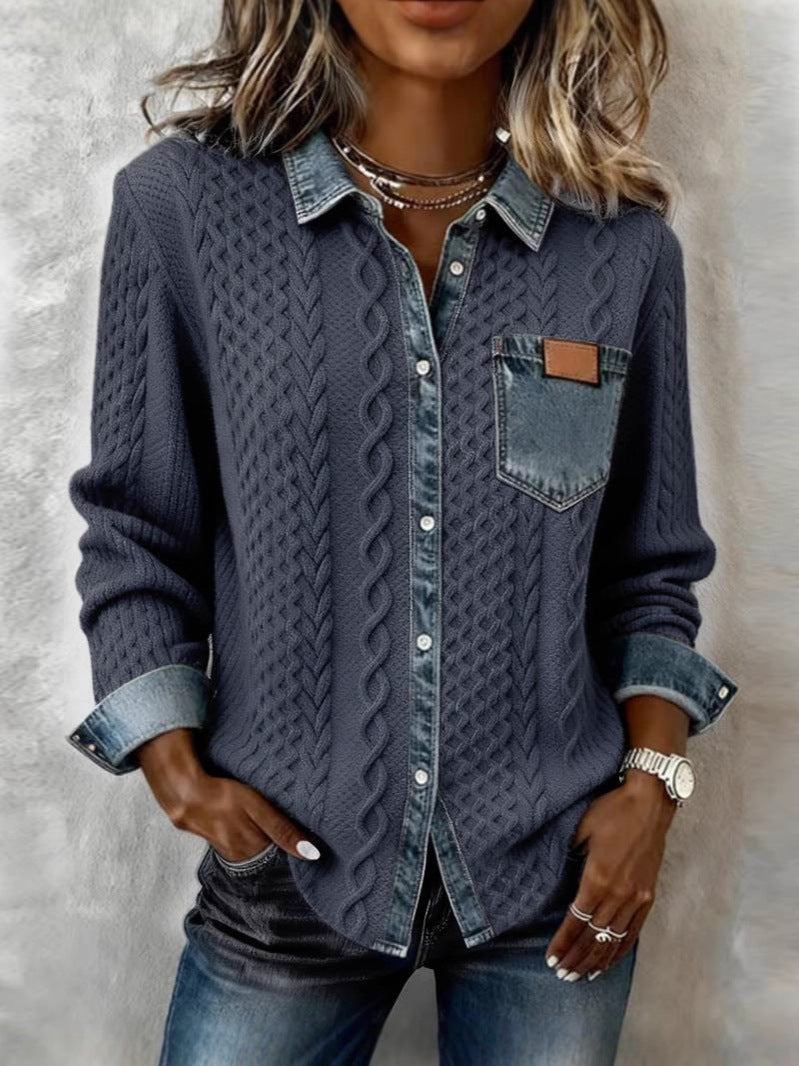 Hemd mit langen Ärmeln und Denim-Details