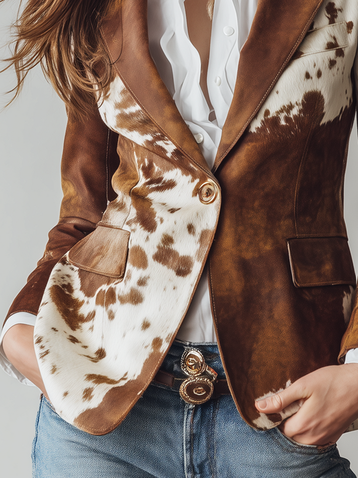 Blazer Eco-Friendly mit Vintage-Kuhdruck für Damen