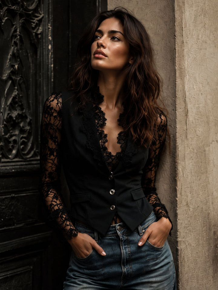Noémie | Oberer Blazer Schwarz mit Halbtransparenten Ärmeln