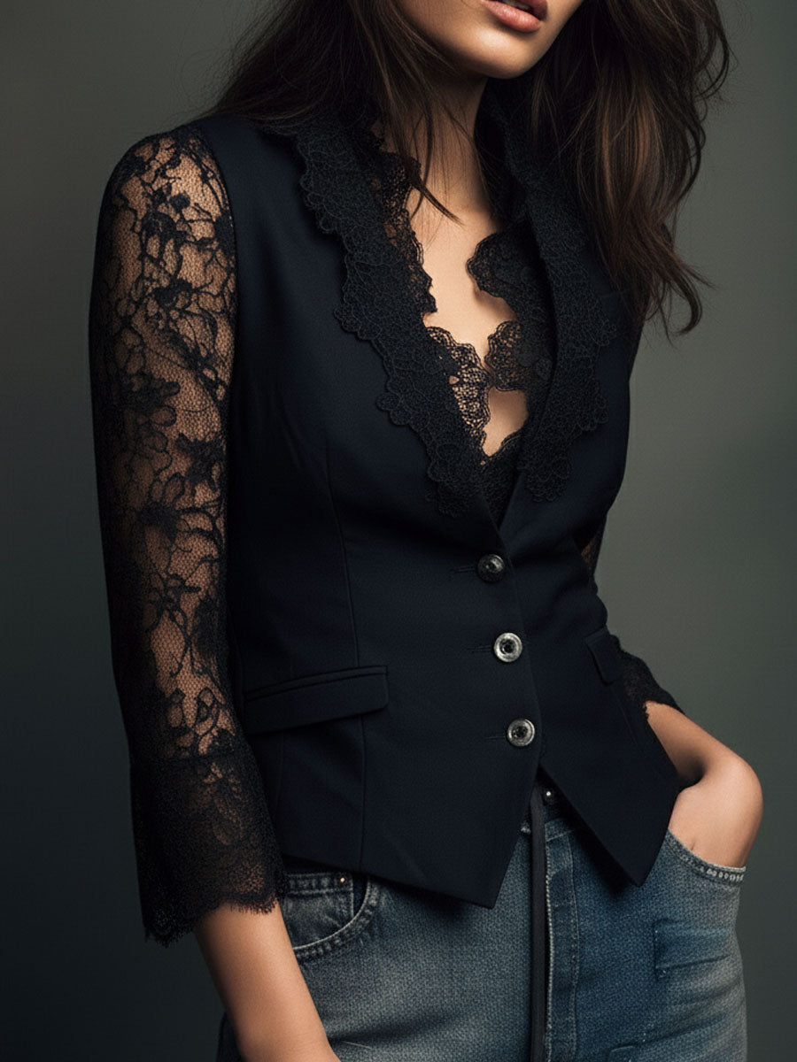 Noémie | Oberer Blazer Schwarz mit Halbtransparenten Ärmeln
