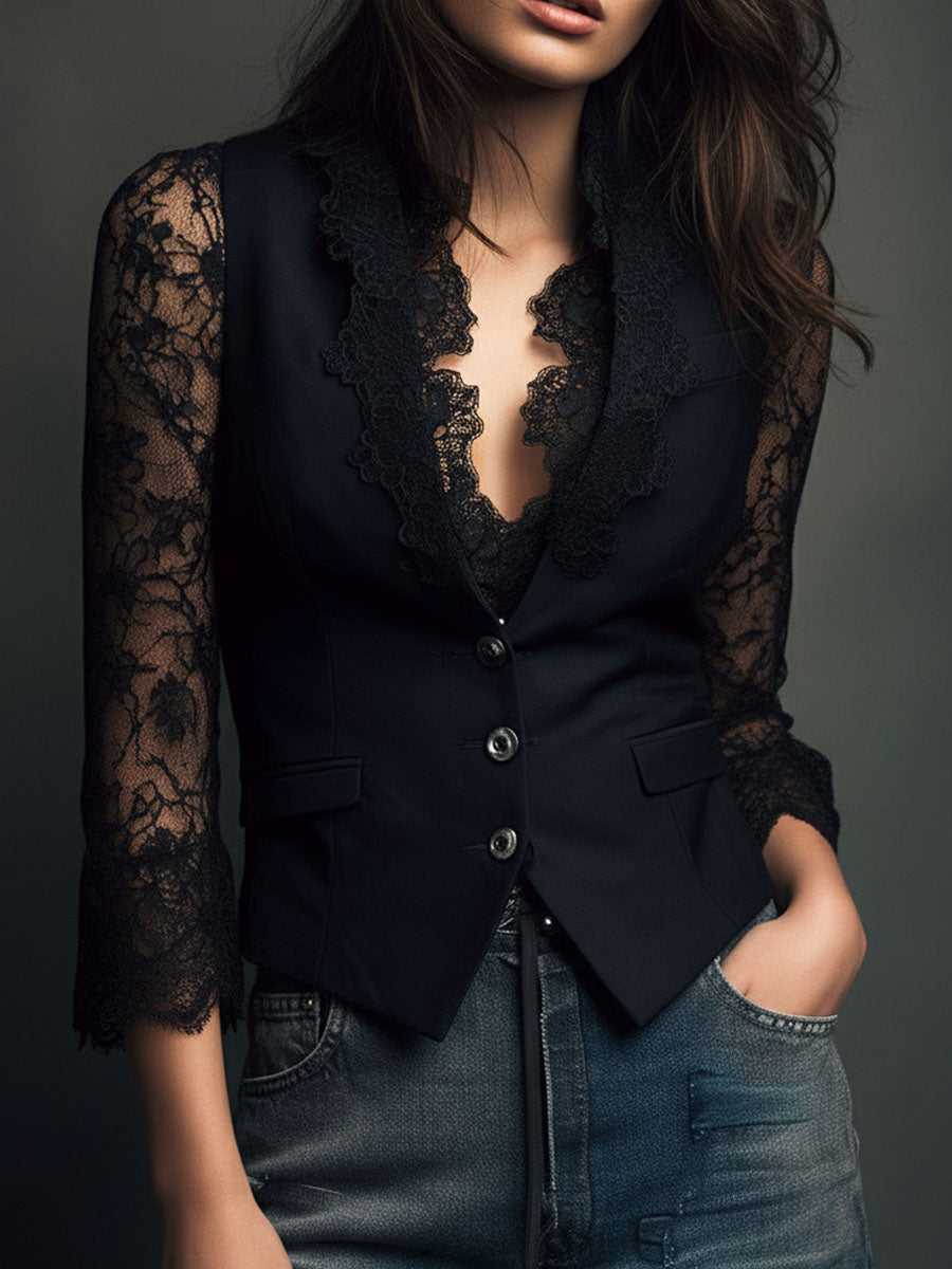 Noémie | Oberer Blazer Schwarz mit Halbtransparenten Ärmeln