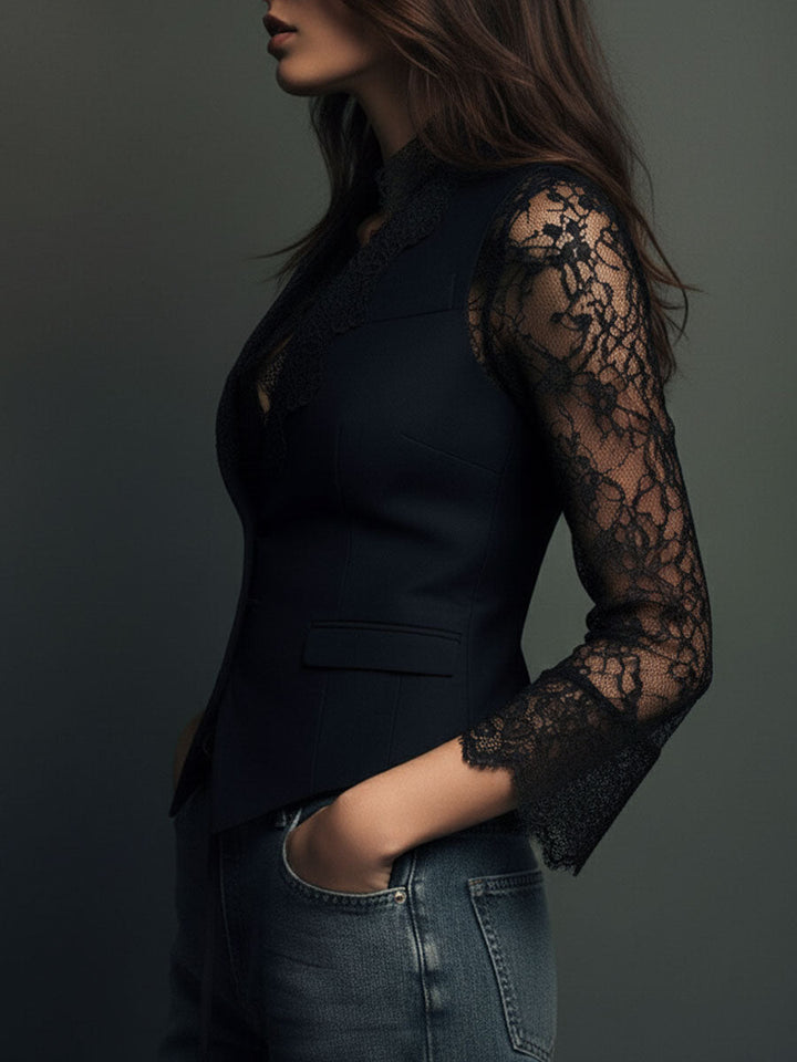 Noémie | Oberer Blazer Schwarz mit Halbtransparenten Ärmeln