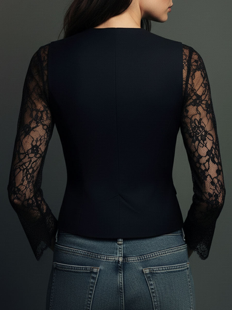 Noémie | Oberer Blazer Schwarz mit Halbtransparenten Ärmeln