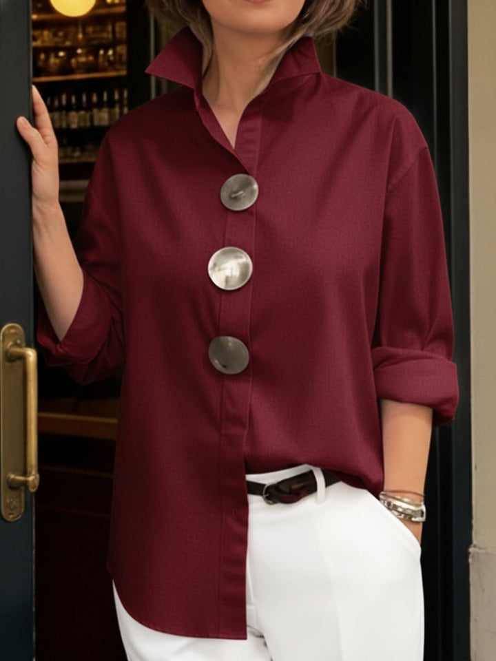 Rosaline | Bluse mit Stehkragen und auffälligen Knöpfen