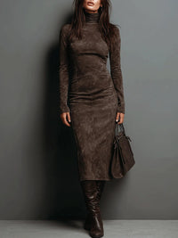 Lorène | Midi-Kleid in Braun mit Wildleder-Effekt