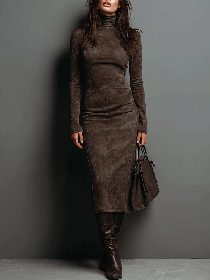 Lorène | Midi-Kleid in Braun mit Wildleder-Effekt
