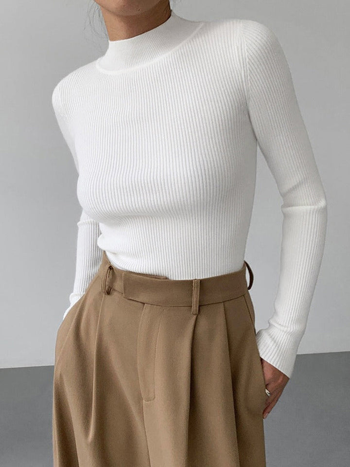 Anais | Top mit hohem Kragen und Rippstruktur