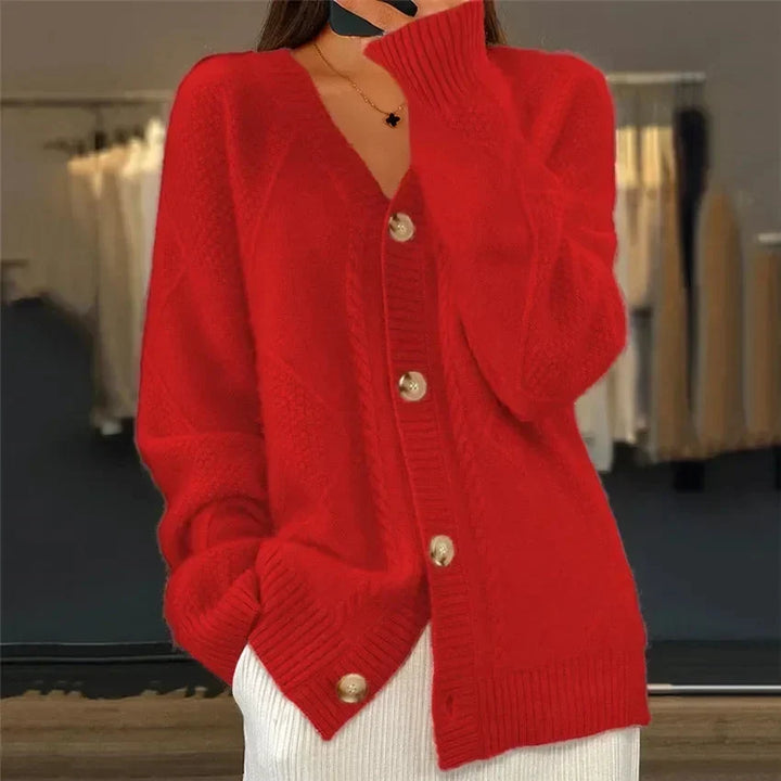 Aaliyah | Cardigan mit Knöpfen und V-Ausschnitt mit Rautenmuster, Alltags-Layer