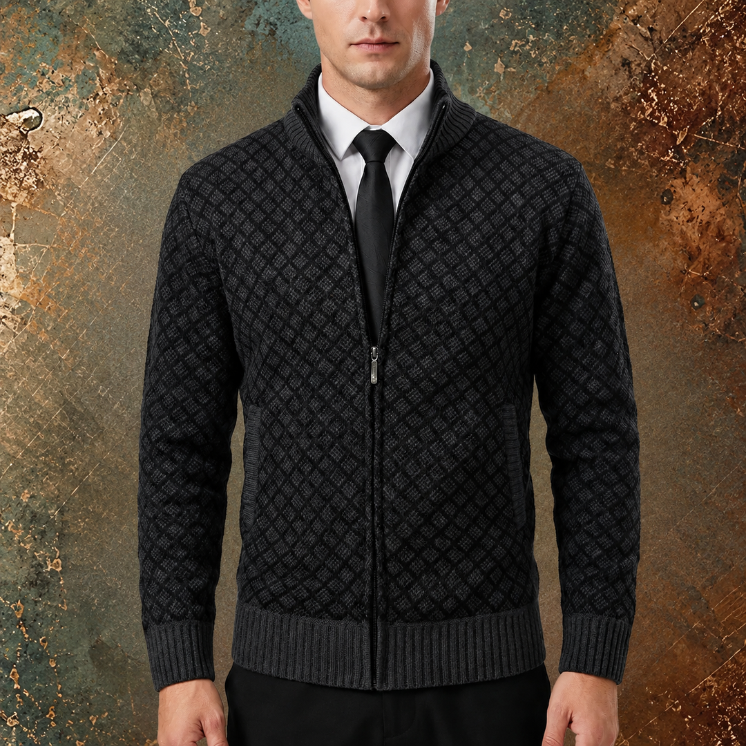 Strickpullover für Herren | Strickjacke mit Reißverschluss und Stehkragen
