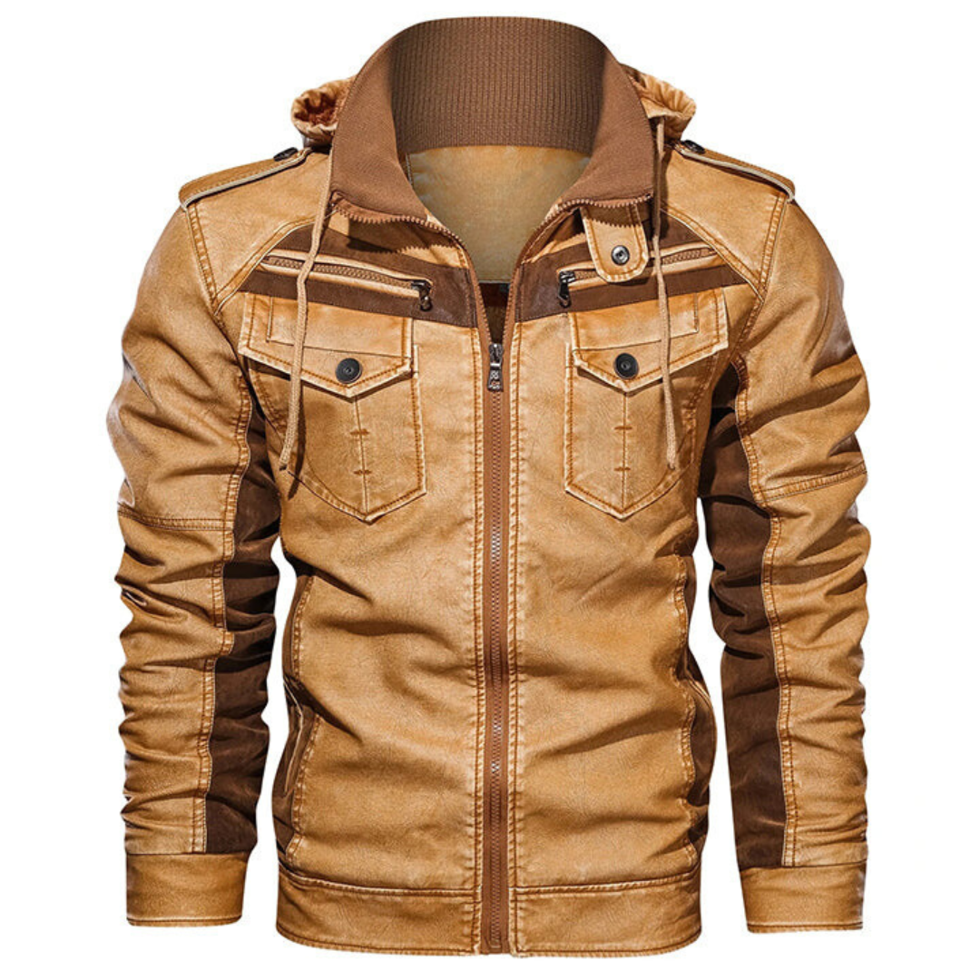 Paul™ | Vintage Zweifarbige Kapuzen-Bikerjacke