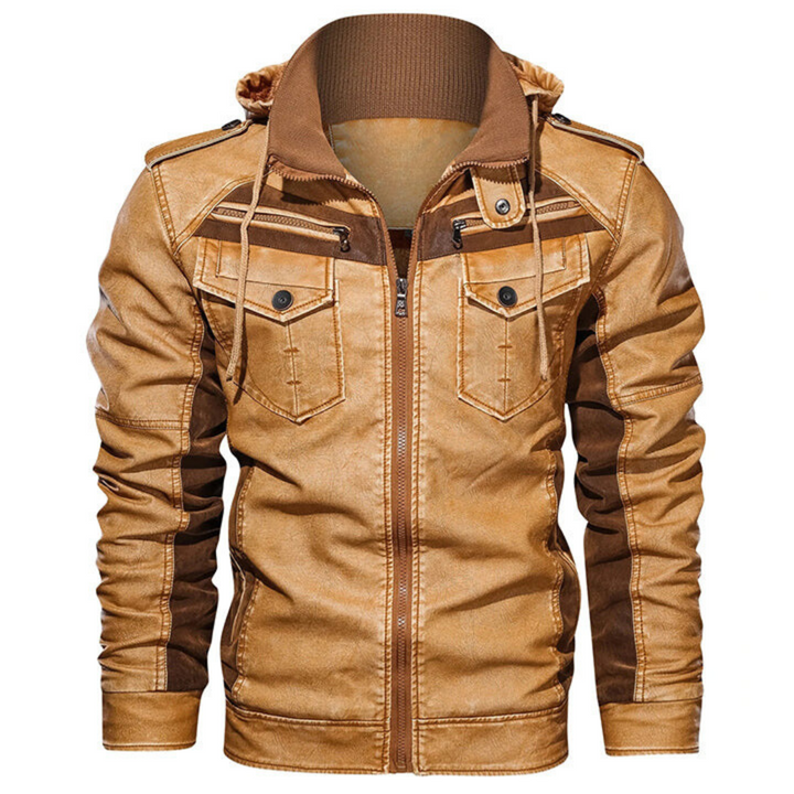 Paul™ | Vintage Zweifarbige Kapuzen-Bikerjacke
